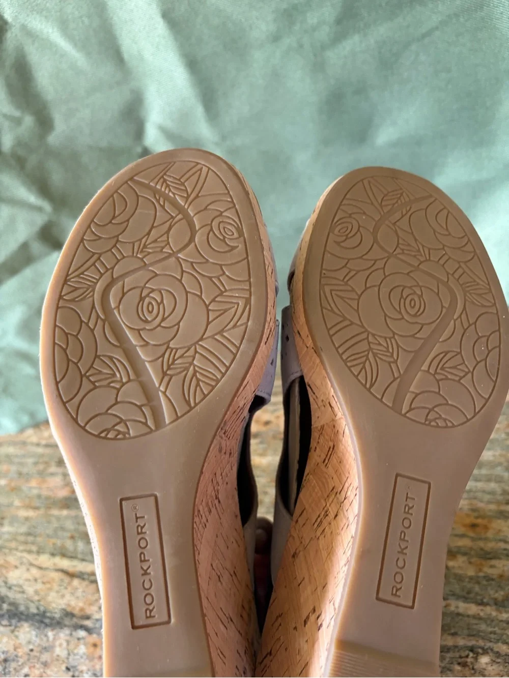 Rockport Women's Beige Suede Perforated Wedge Sandals Size 9.5